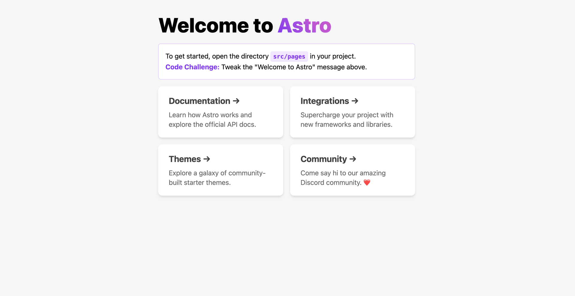Astro Development Starter Page