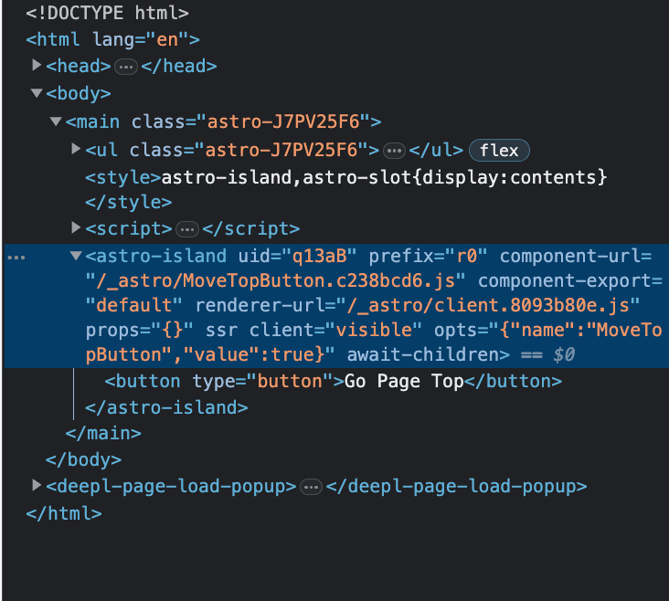 Element tab in developer tool
